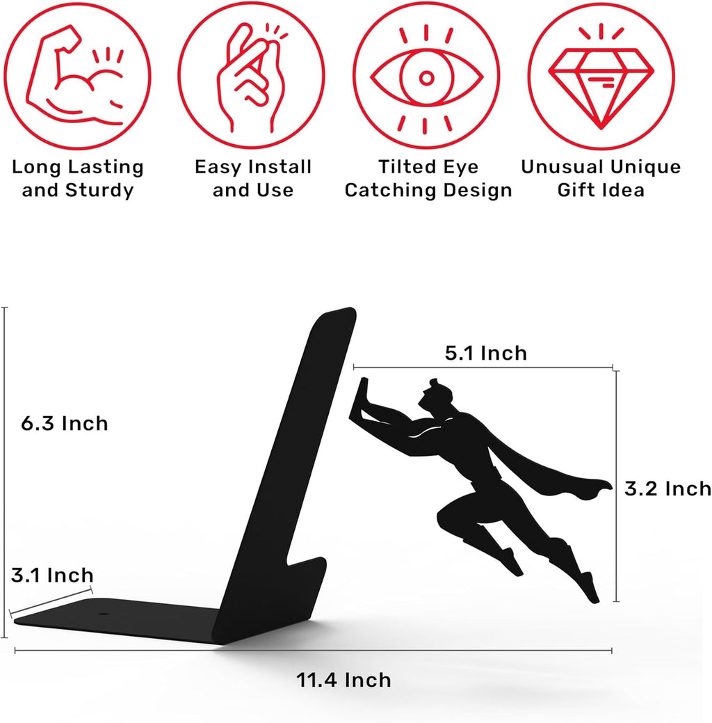 Heavy Duty Metal Hidden Bookends - Book & Hero