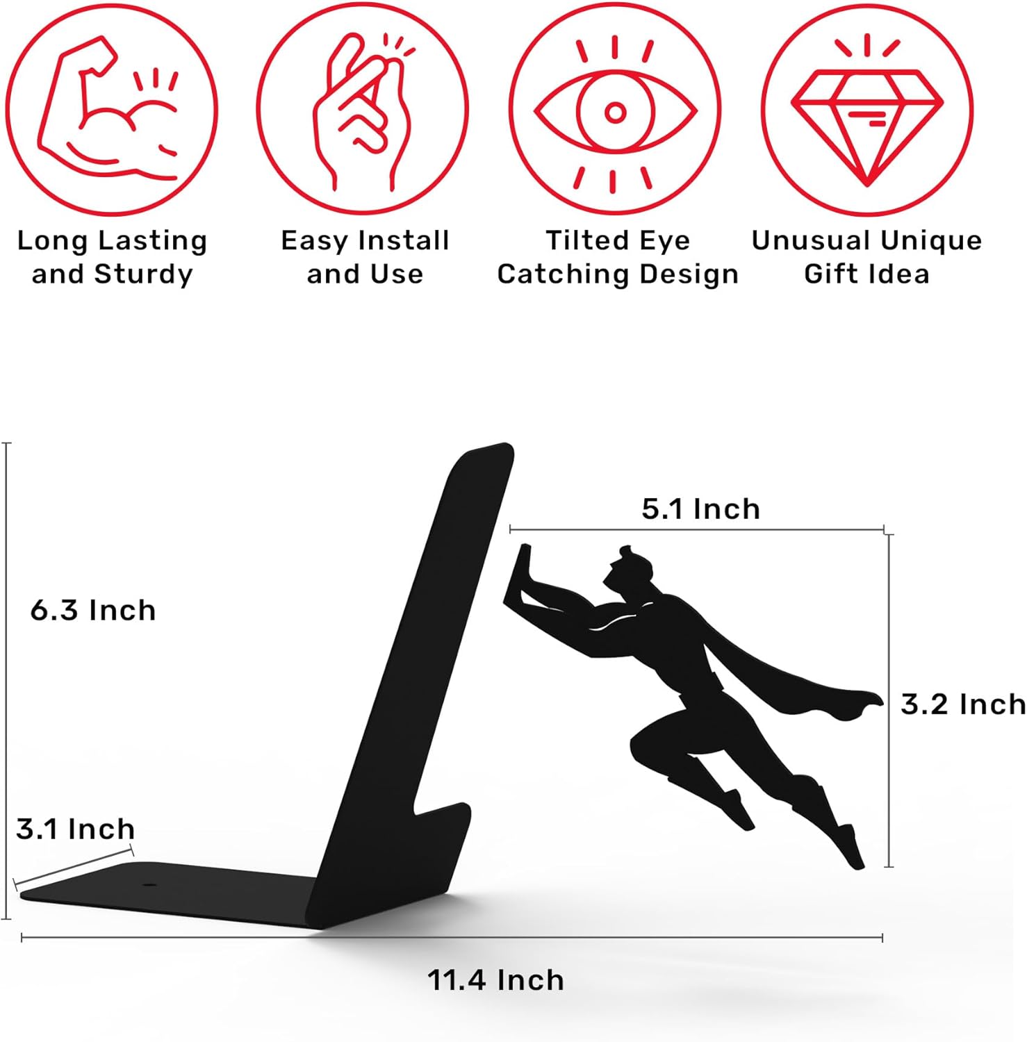 Heavy Duty Metal Hidden Bookends - Book & Hero