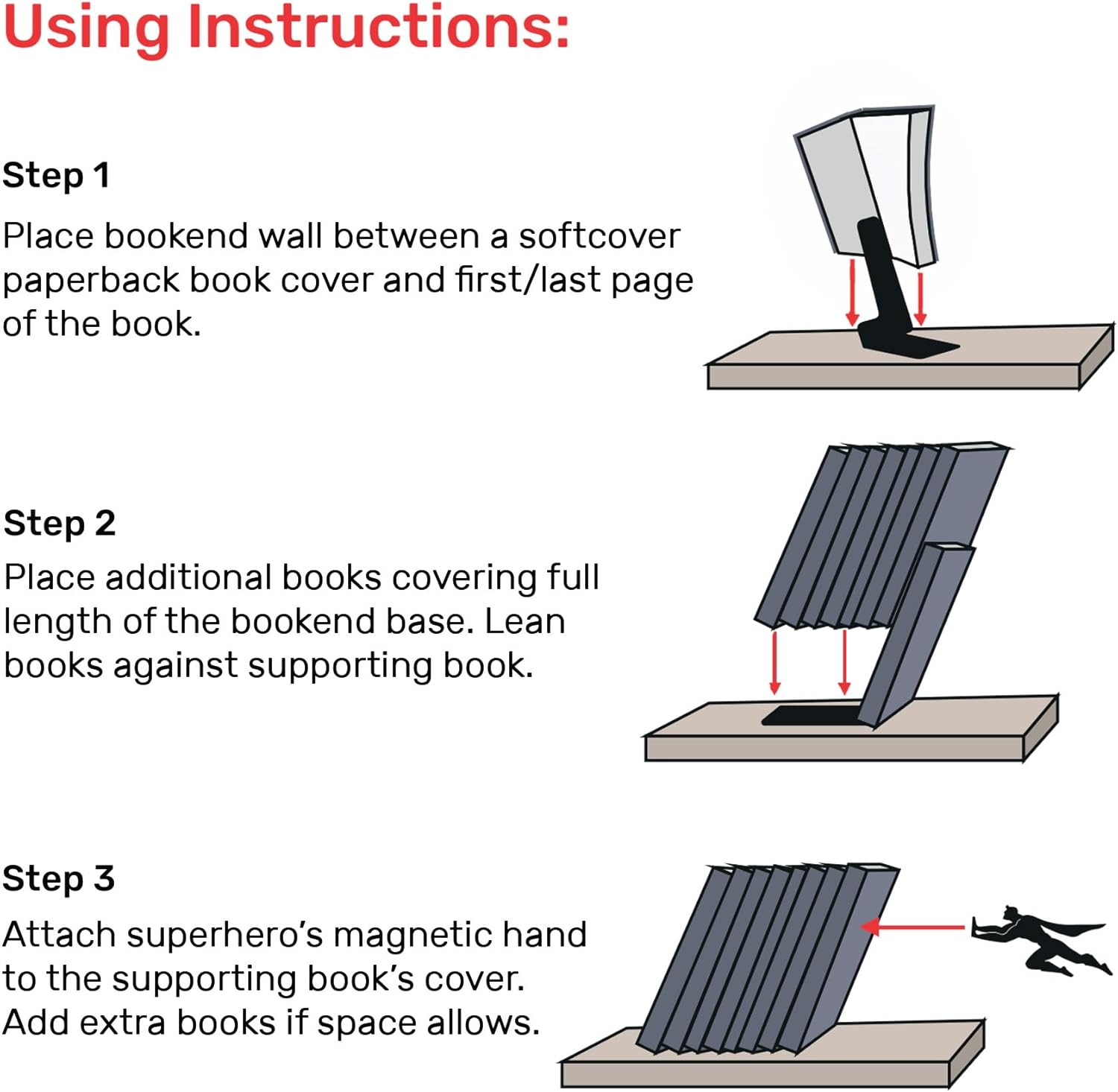 Heavy Duty Metal Hidden Bookends - Book & Hero